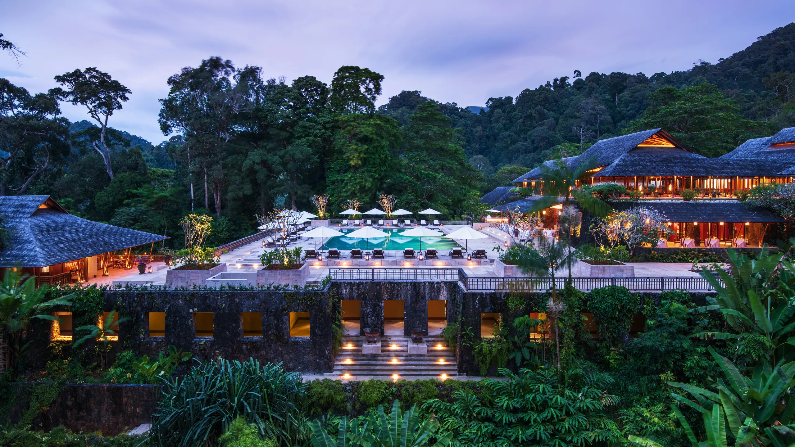 Aerial overview of The Datai in Langkawi with lush surrounds