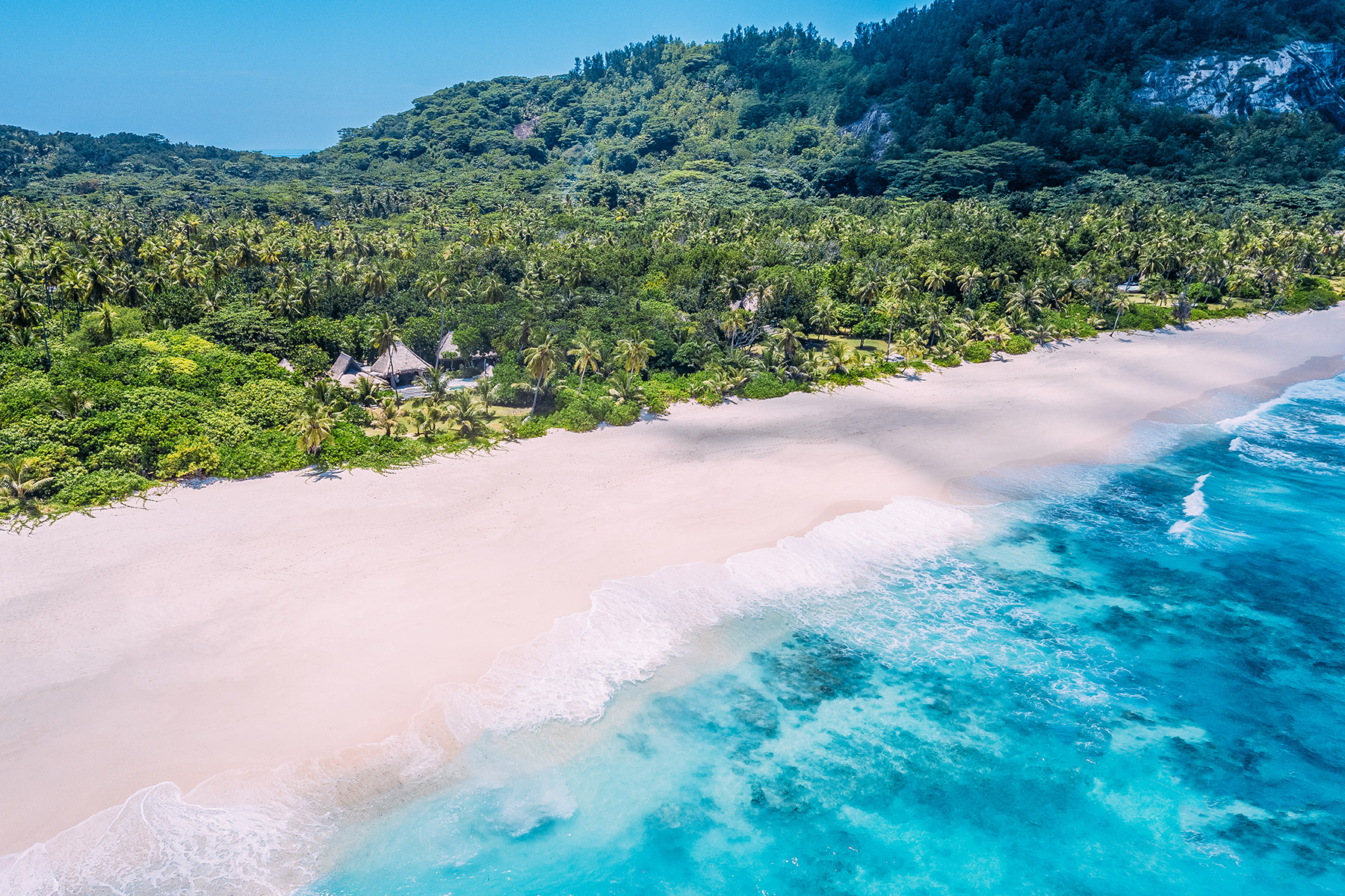 Aerial view of East Beach in North Island in the Seychelles